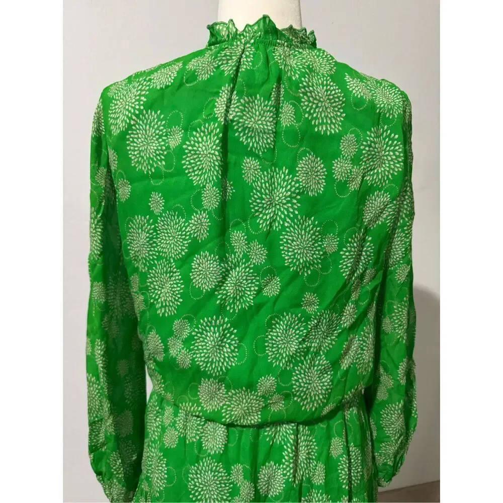Karina Grimaldi green white print long sleeve mini dress S
